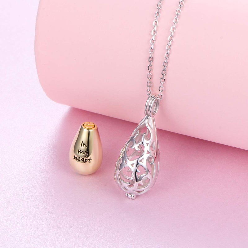 DAOCHONG S925 Sterling Silver Always in My Heart Teardrop Memorial Pendant Necklace with Hollow Urn Keepsake Cremation Jewelry for Ashes - Image 2